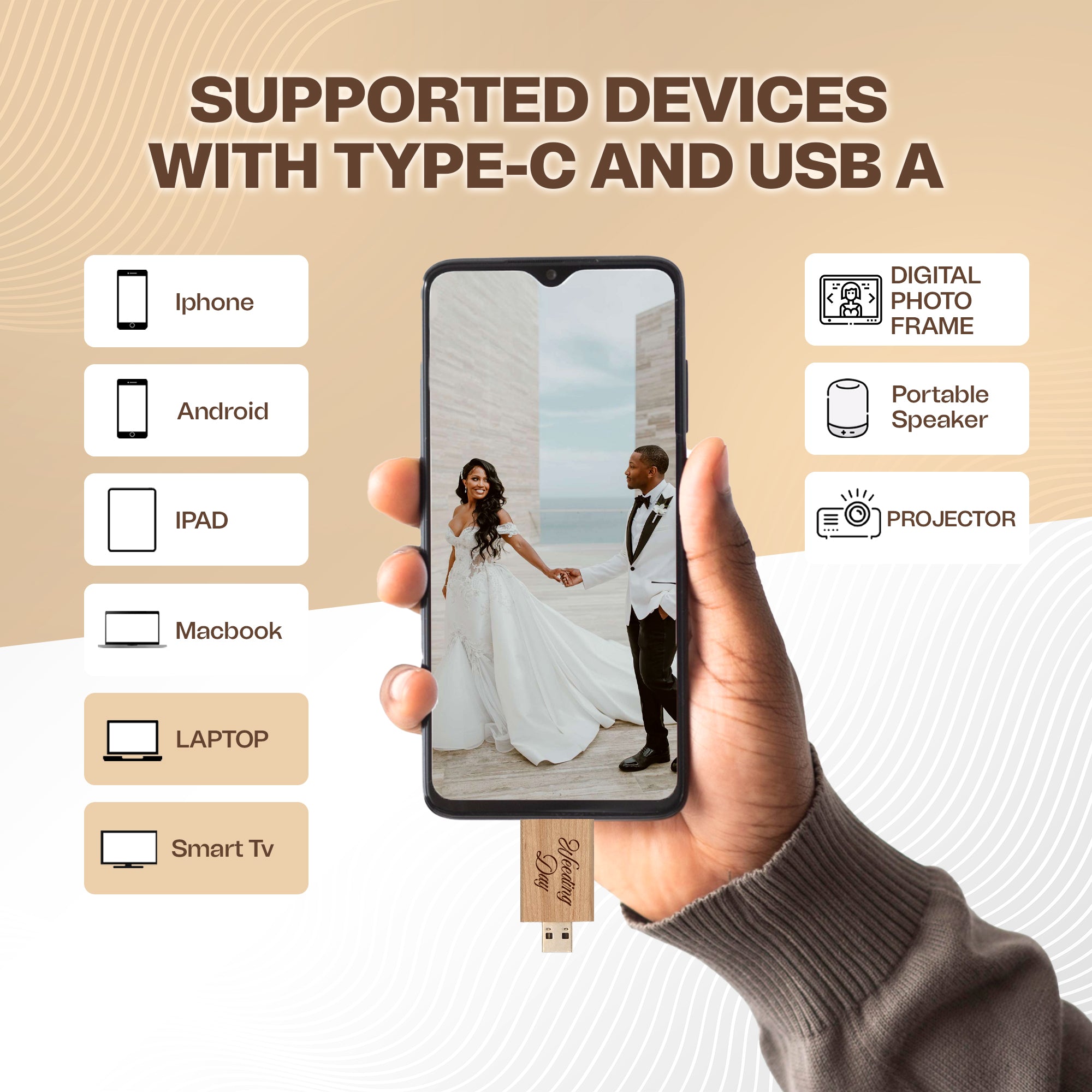 Engraved Wooden Dual USB C&A Flash Drive with Box: Personalized Wedding Photographer Gift