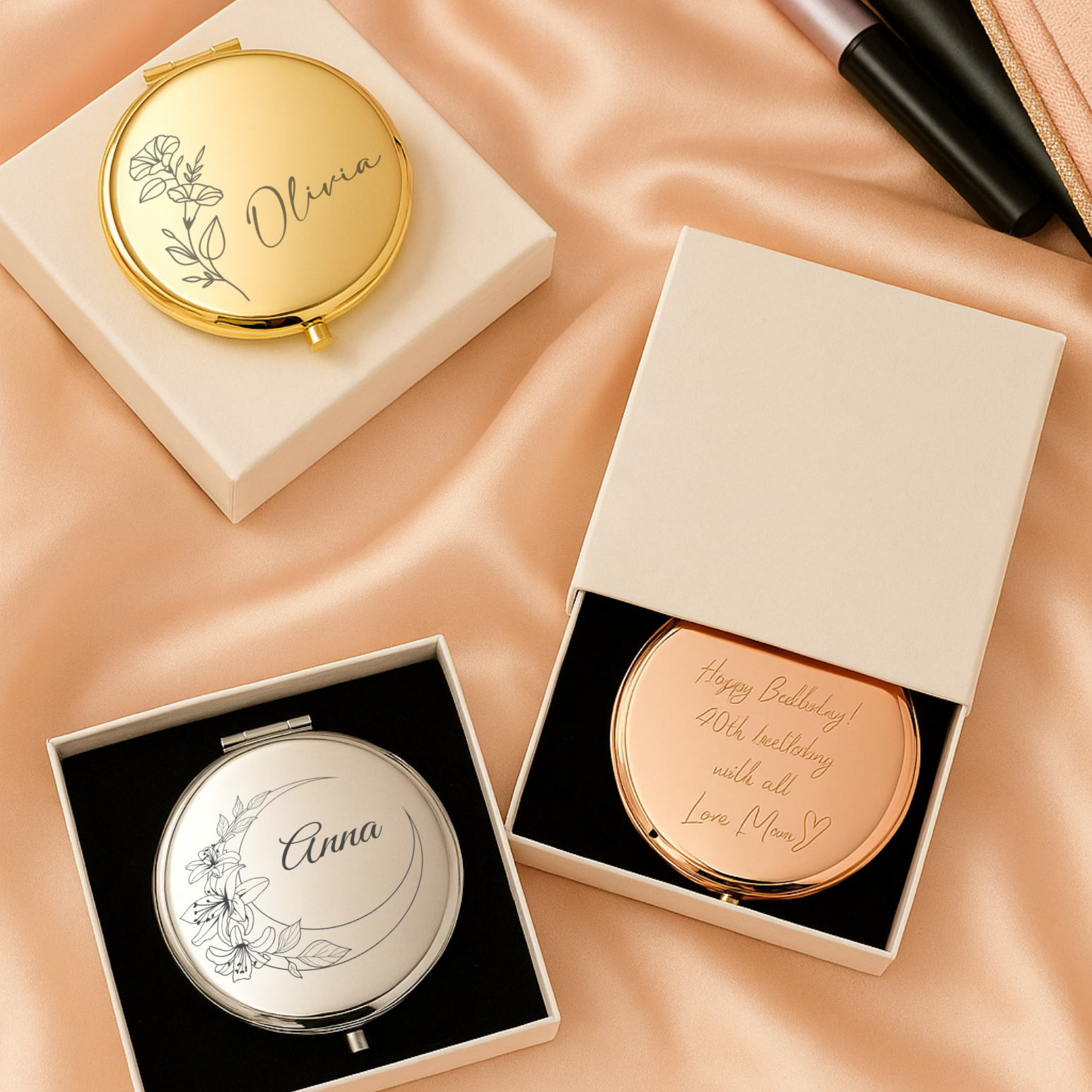 Personalized Birth Month Flower Compact Mirror Custom Stainless Steel Pocket Mirror, Bridesmaids Favors Bridal Shower Guests Christmas Gift