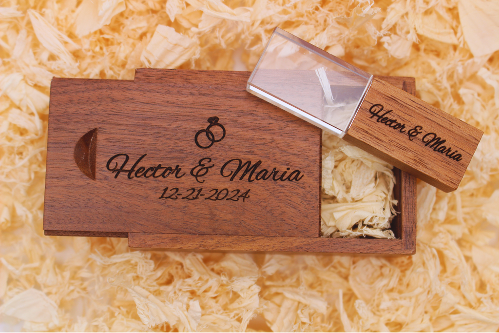 USB with Box, Engraved Wooden Crystal USB Gift for Couples, Wedding Anniversary Gift for Husband Photographers Accessories, Flash Drive Memory Stick