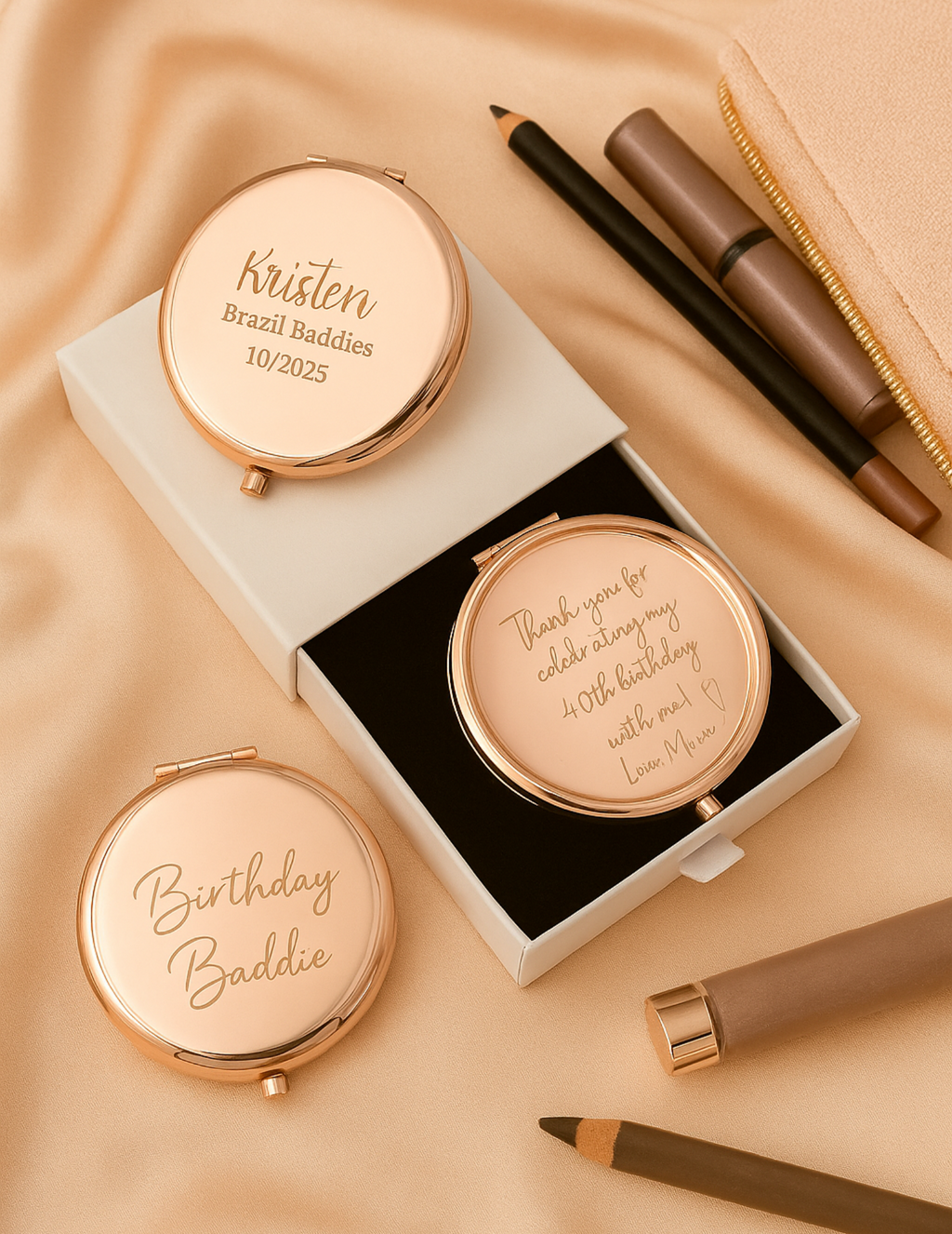 Personalized Birth Month Flower Compact Mirror Custom Stainless Steel Pocket Mirror, Bridesmaids Favors Bridal Shower Guests Christmas Gift