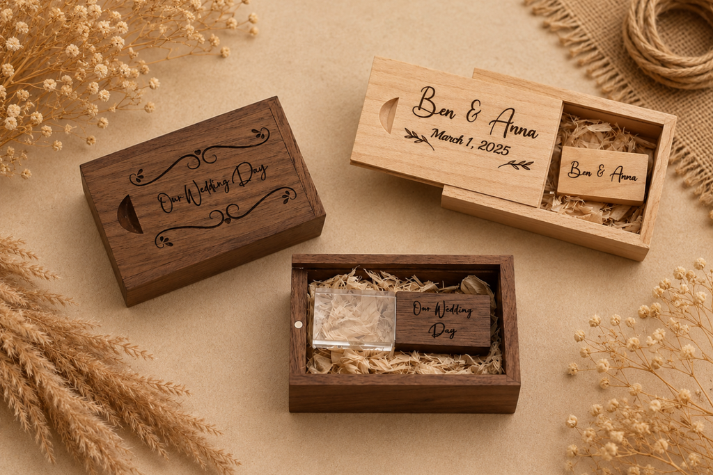 USB with Box, Engraved Wooden Crystal USB Gift for Couples, Wedding Anniversary Gift for Husband Photographers Accessories, Flash Drive Memory Stick