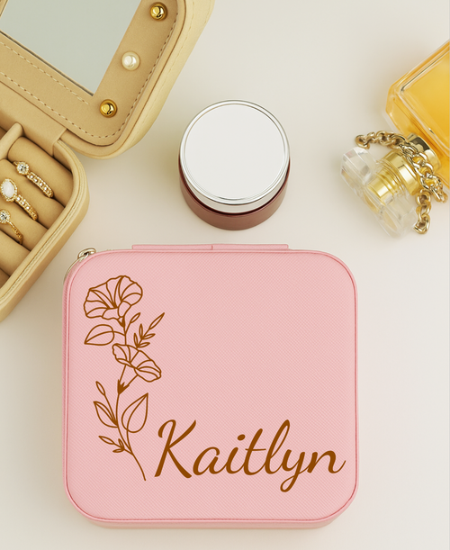 Birth Flower Travel Jewelry Case with Mirror