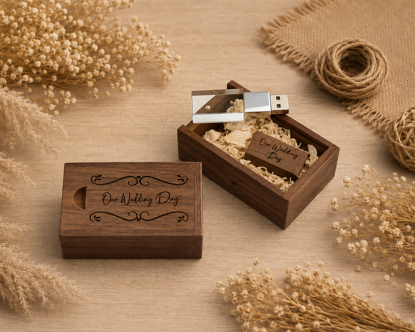 USB with Box, Engraved Wooden Crystal USB Gift for Couples, Wedding Anniversary Gift for Husband Photographers Accessories, Flash Drive Memory Stick