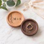 Personalized Wood Ring Dish, Custom Wedding Ring Holder, Engraved Ring Bearer Tray, Walnut or Maple Jewelry Dish, Wedding Day Keepsake Gift