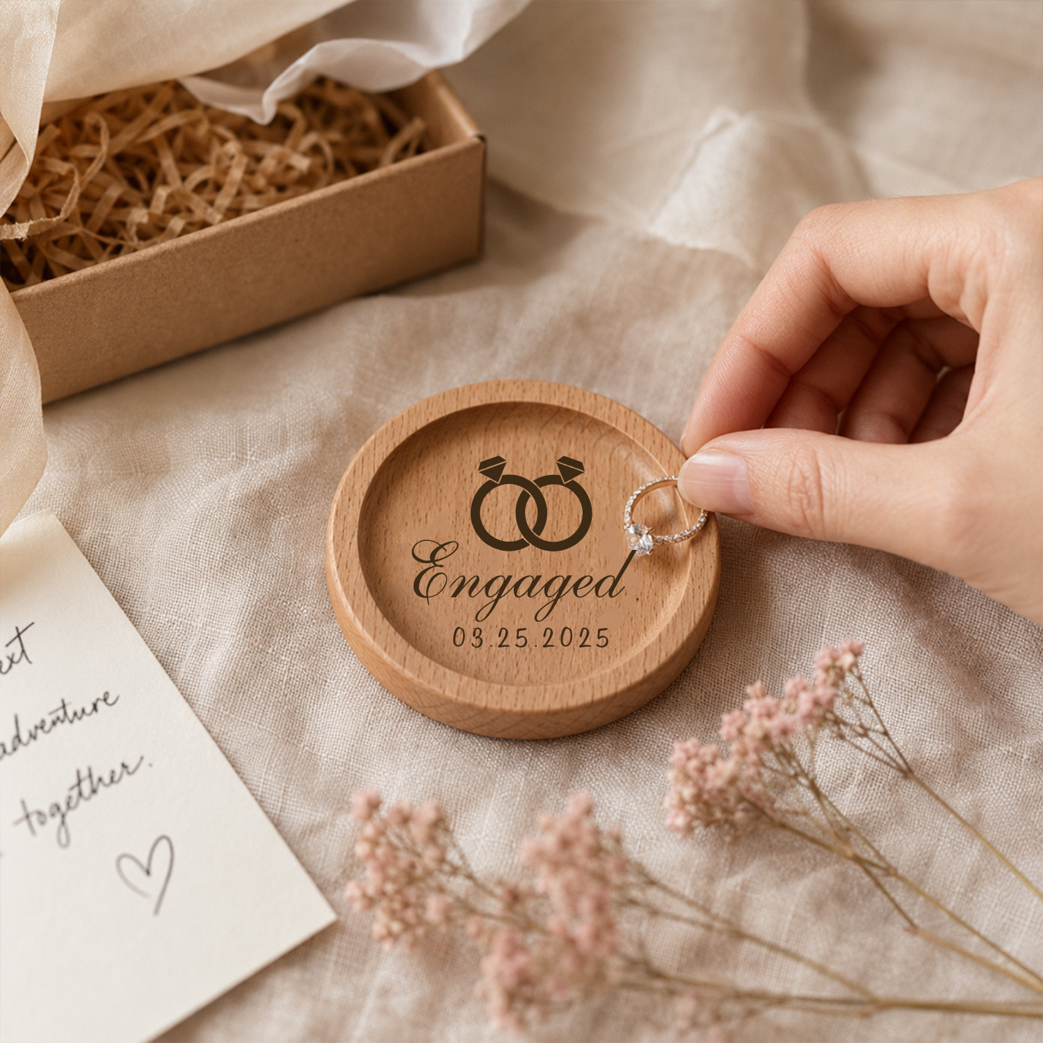 Personalized Wood Ring Dish, Custom Wedding Ring Holder, Engraved Ring Bearer Tray, Walnut or Maple Jewelry Dish, Wedding Day Keepsake Gift