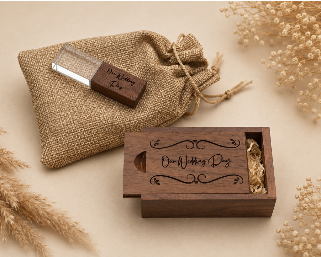 USB with Box, Engraved Wooden Crystal USB Gift for Couples, Wedding Anniversary Gift for Husband Photographers Accessories, Flash Drive Memory Stick
