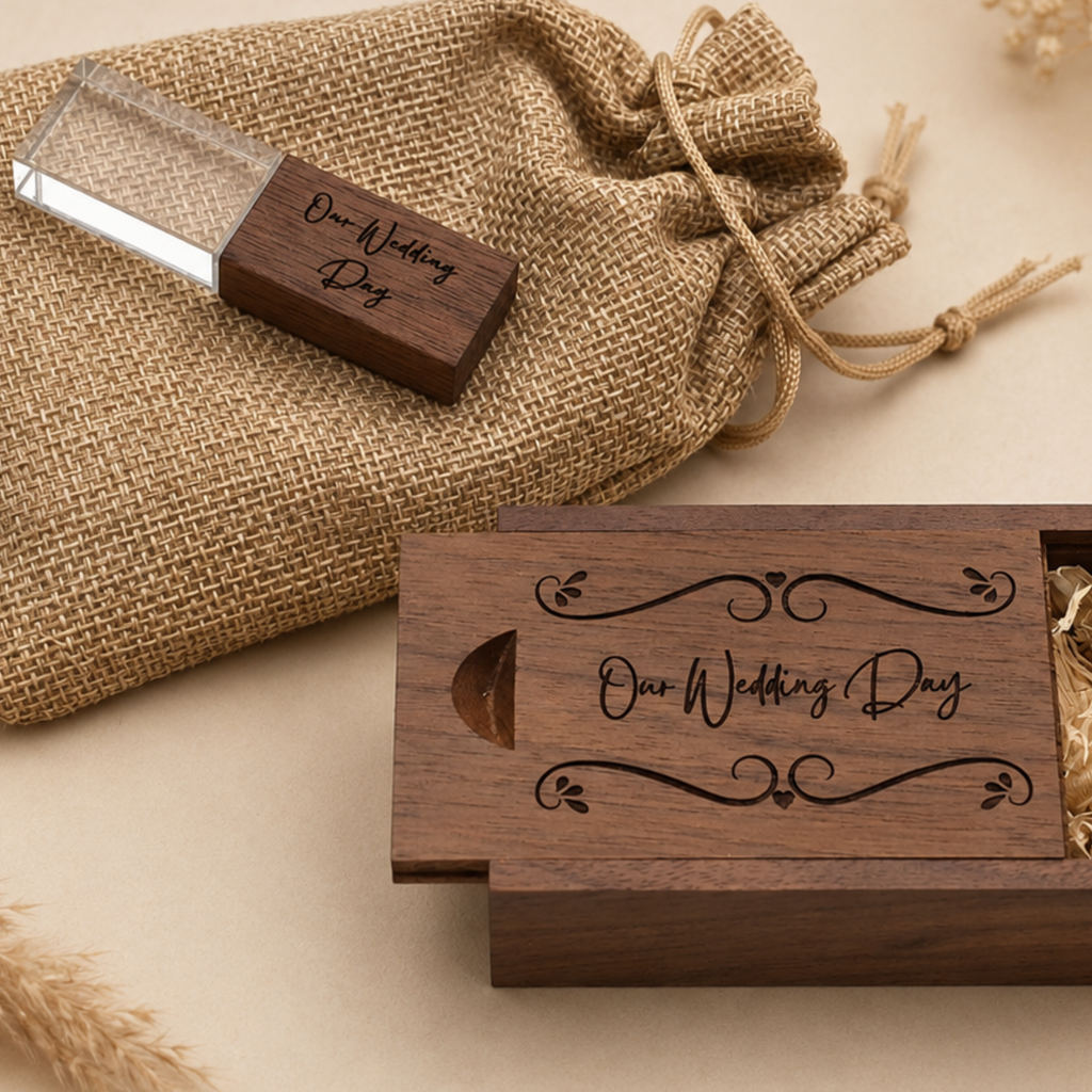 USB with Box, Engraved Wooden Crystal USB Gift for Couples, Wedding Anniversary Gift for Husband Photographers Accessories, Flash Drive Memory Stick
