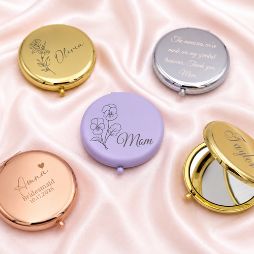 Bridesmaid Birth Month Flower Compact Mirror