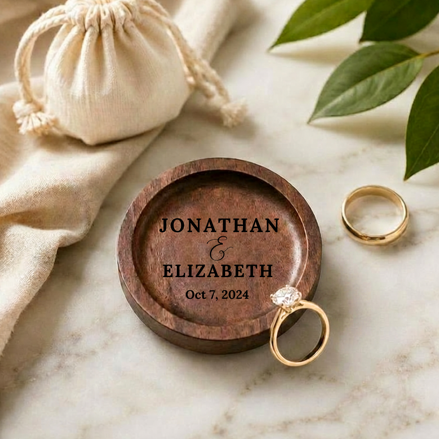 Personalized Wood Ring Dish, Custom Wedding Ring Holder, Engraved Ring Bearer Tray, Walnut or Maple Jewelry Dish, Wedding Day Keepsake Gift