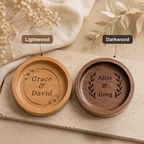 Personalized Wood Ring Dish, Custom Wedding Ring Holder, Engraved Ring Bearer Tray, Walnut or Maple Jewelry Dish, Wedding Day Keepsake Gift