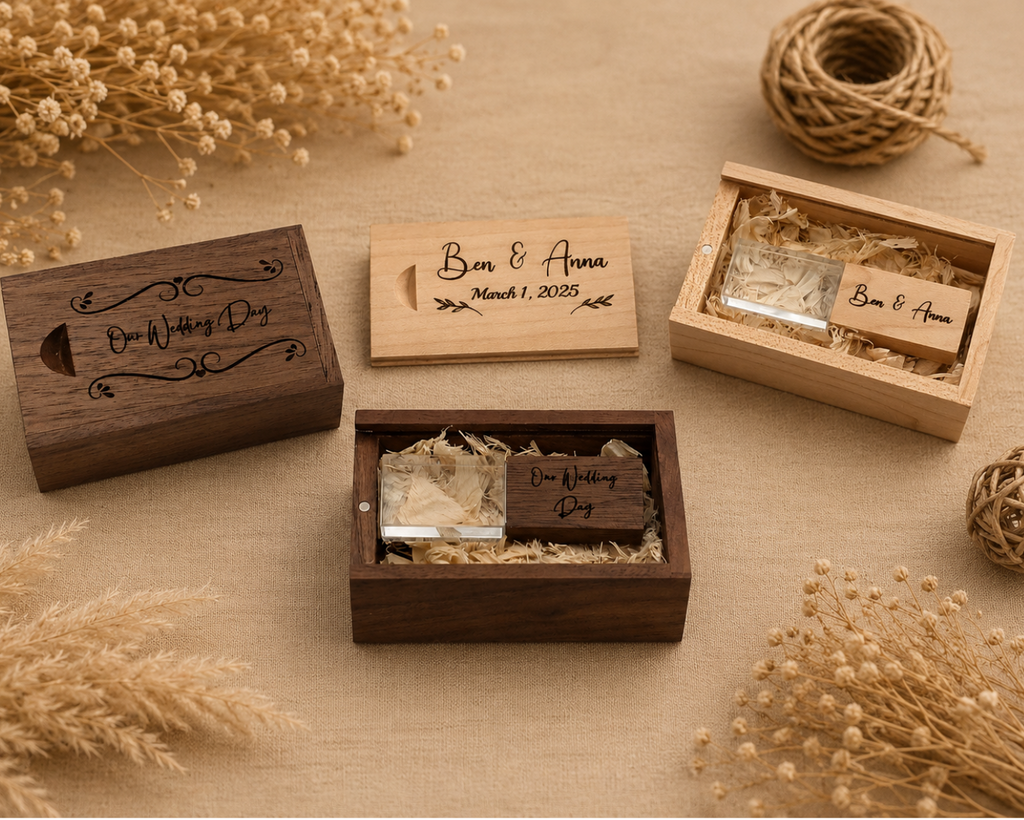 USB with Box, Engraved Wooden Crystal USB Gift for Couples, Wedding Anniversary Gift for Husband Photographers Accessories, Flash Drive Memory Stick