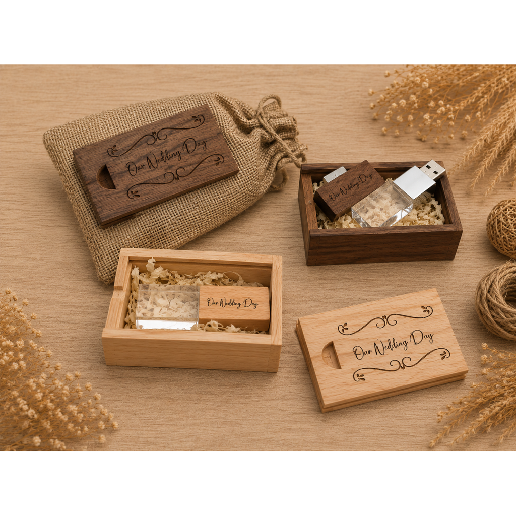 USB with Box, Engraved Wooden Crystal USB Gift for Couples, Wedding Anniversary Gift for Husband Photographers Accessories, Flash Drive Memory Stick