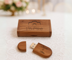 Personalized Wooden USB with Box Custom Logo, Name & Date Photo Storage Keepsake for Weddings, Gifts Branding Photographers Custom Engraved