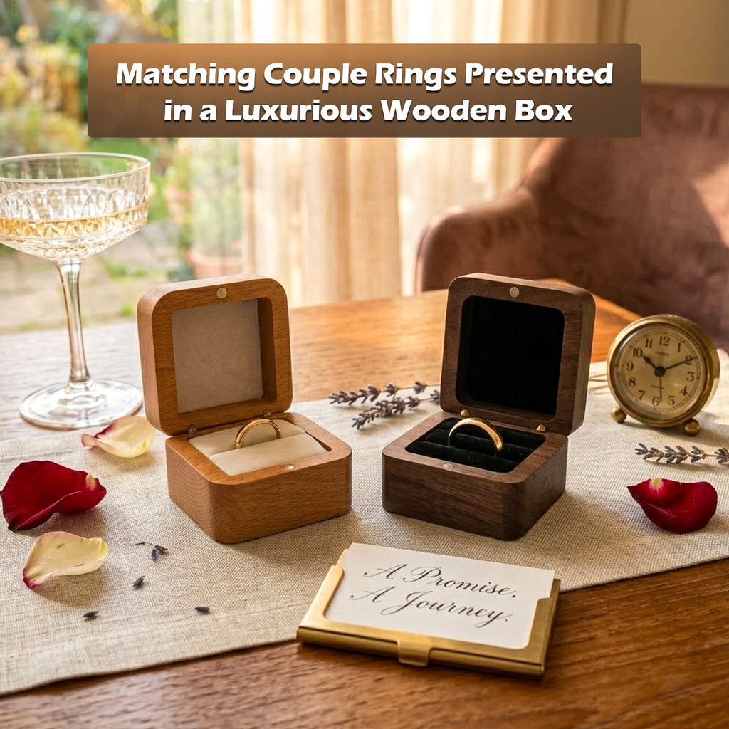 Engraved Walnut Wooden Ring Box , Personalized Anniversary&Engagement Keepsake, Ring Holder Box For Wedding Ceremony, Square Ring Bearer Box
