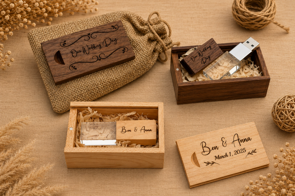 USB with Box, Engraved Wooden Crystal USB Gift for Couples, Wedding Anniversary Gift for Husband Photographers Accessories, Flash Drive Memory Stick