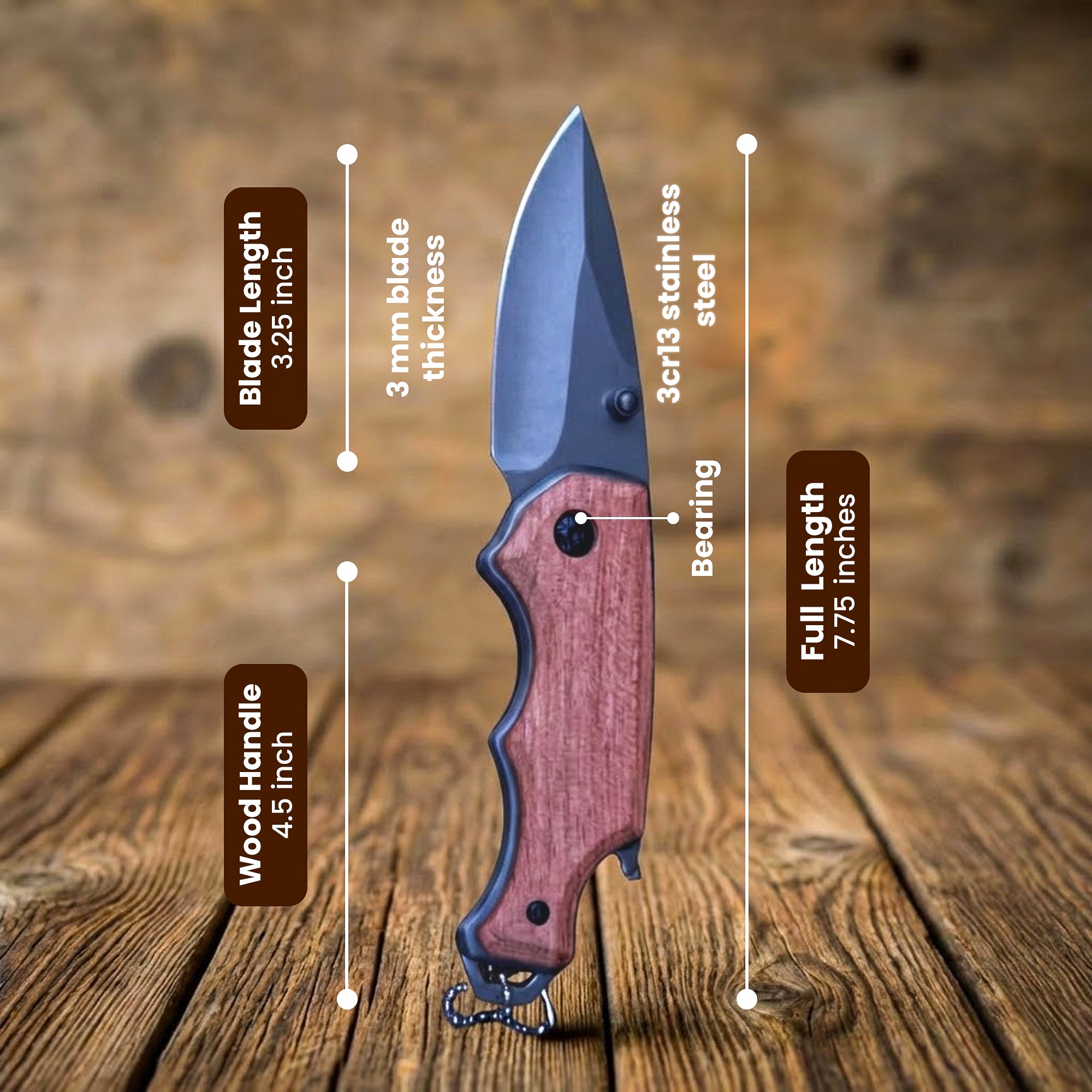 Personalized Engraved Burl Wood Pocket Knife with Optional Gift Box