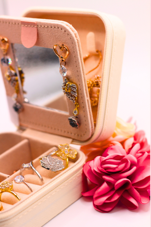 Personalized Birth Flower Jewelry Case - Travel Jewelry Organizer with Mirror - Bridesmaids Gift for Mom