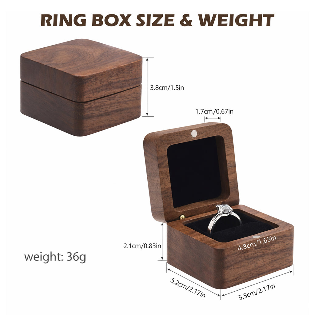 Engraved Walnut Wooden Ring Box , Personalized Anniversary&Engagement Keepsake, Ring Holder Box For Wedding Ceremony, Square Ring Bearer Box