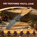Personalized Engraved Wood Pocket Knife with Optional Gift Box Damascus