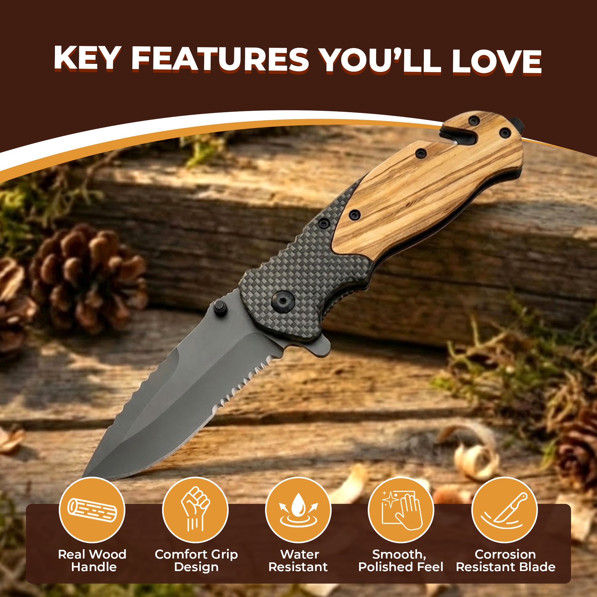 Personalized Engraved Burl Wood Pocket Knife with Optional Gift Box