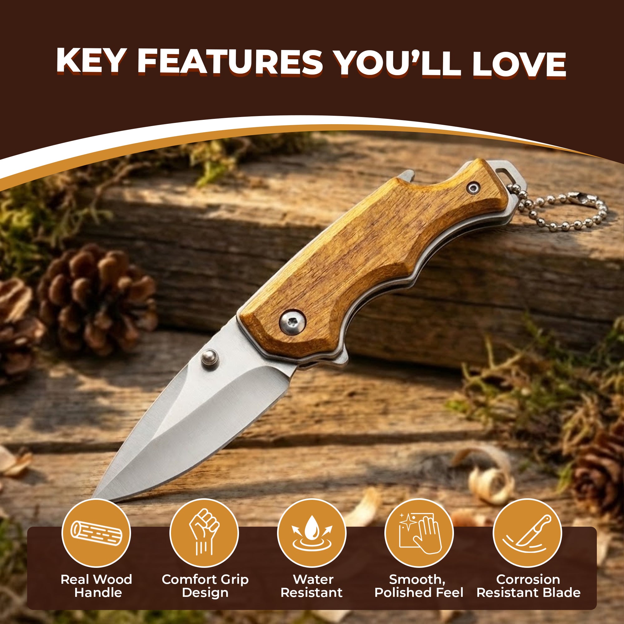 Personalized Engraved Burl Wood Pocket Knife with Optional Gift Box