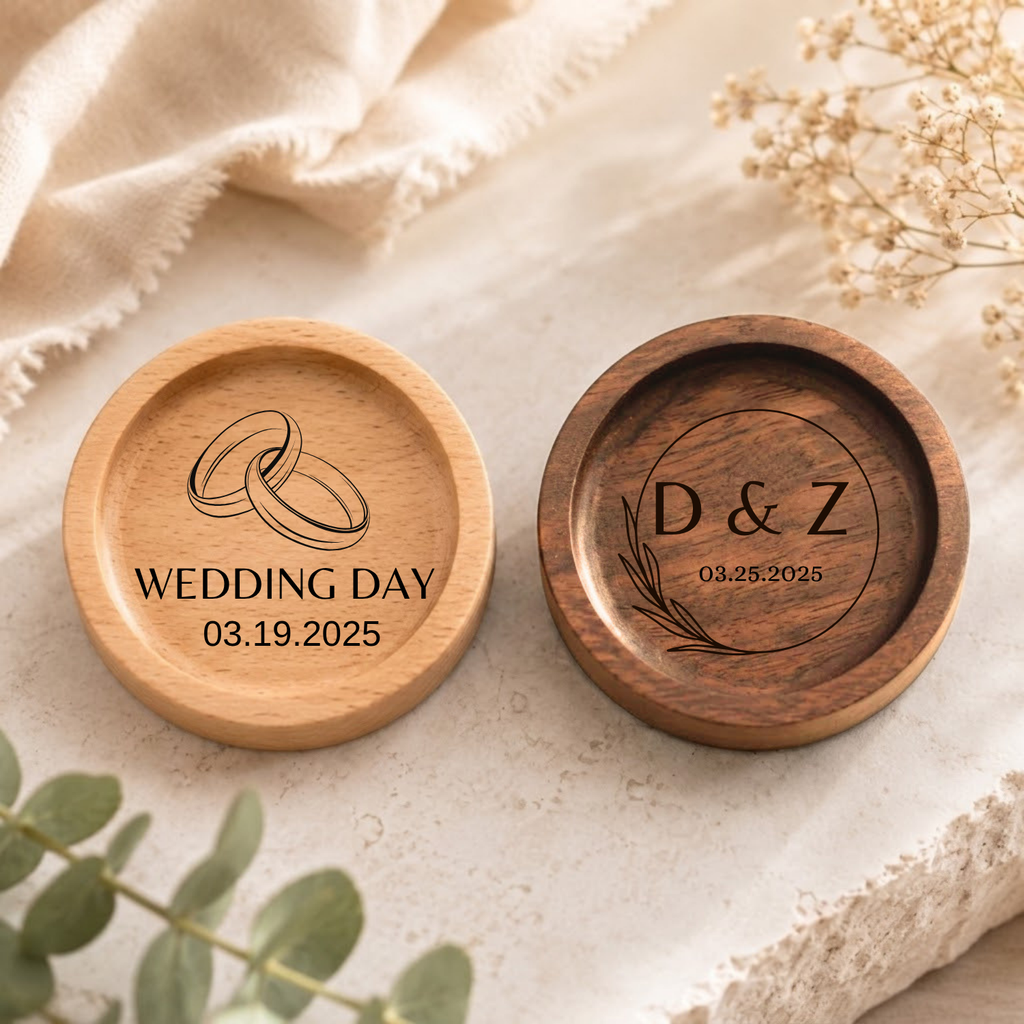 Personalized Wood Ring Dish, Custom Wedding Ring Holder, Engraved Ring Bearer Tray, Walnut or Maple Jewelry Dish, Wedding Day Keepsake Gift