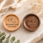 Personalized Wood Ring Dish, Custom Wedding Ring Holder, Engraved Ring Bearer Tray, Walnut or Maple Jewelry Dish, Wedding Day Keepsake Gift