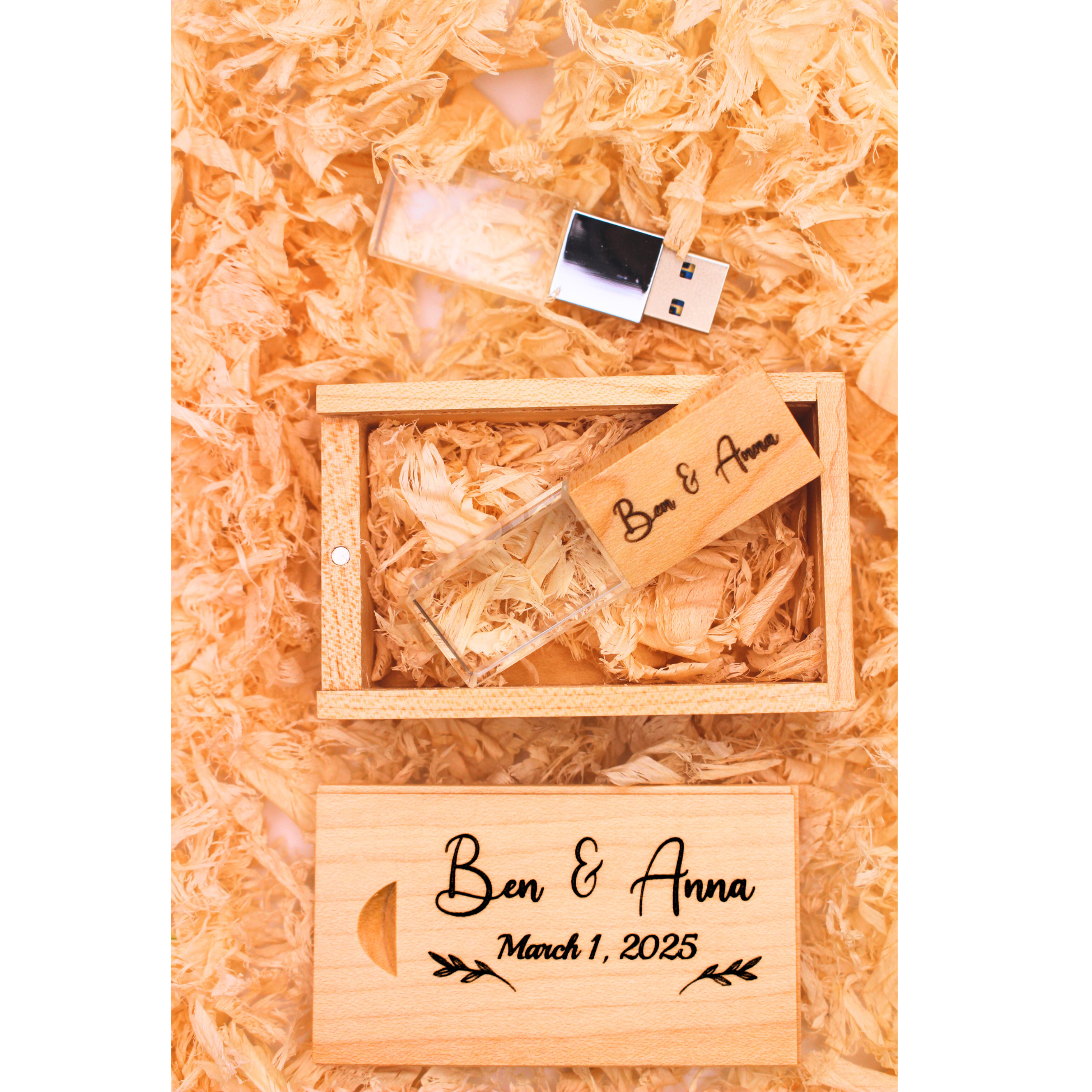 USB with Box, Engraved Wooden Crystal USB Gift for Couples, Wedding Anniversary Gift for Husband Photographers Accessories, Flash Drive Memory Stick