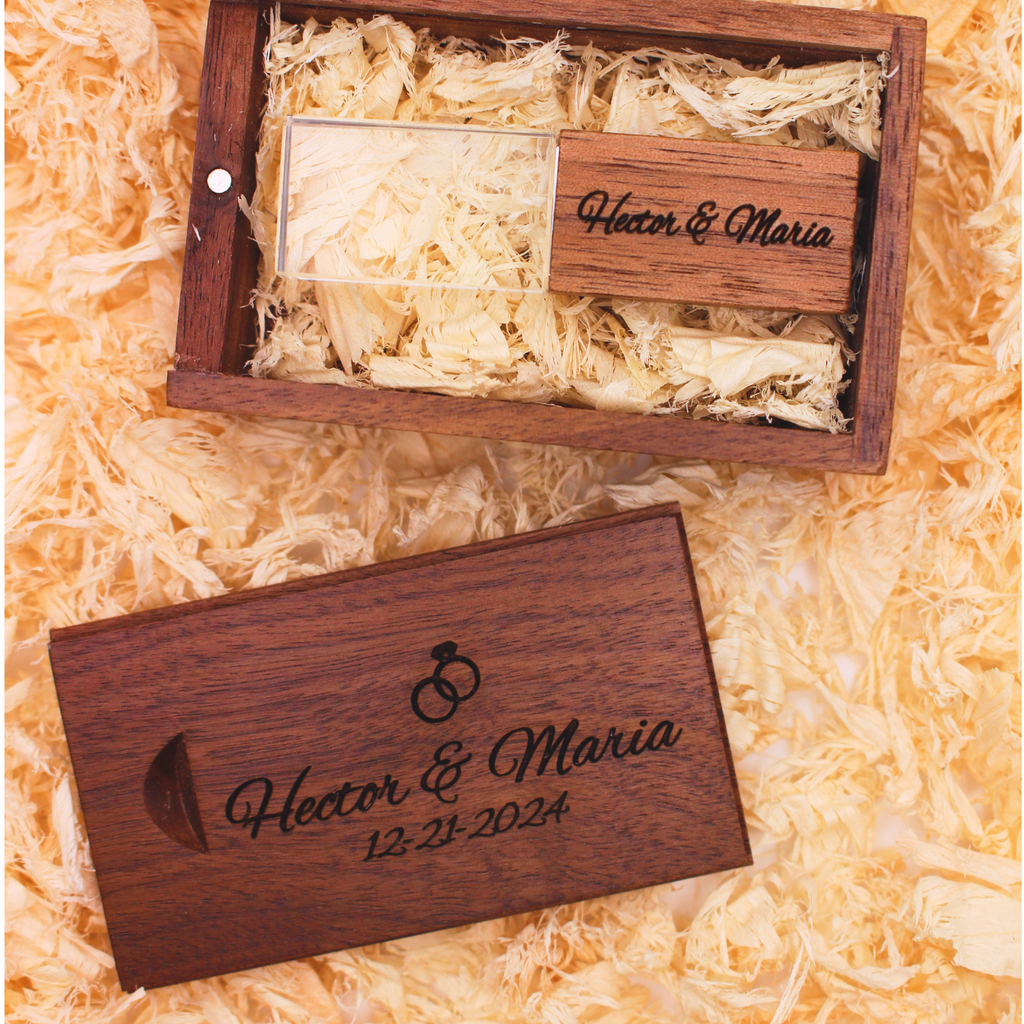 USB with Box, Engraved Wooden Crystal USB Gift for Couples, Wedding Anniversary Gift for Husband Photographers Accessories, Flash Drive Memory Stick