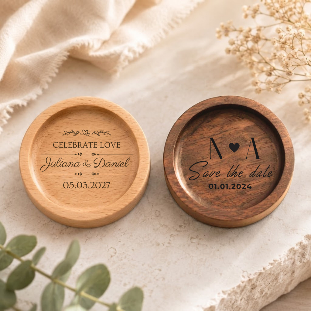 Personalized Wood Ring Dish, Custom Wedding Ring Holder, Engraved Ring Bearer Tray, Walnut or Maple Jewelry Dish, Wedding Day Keepsake Gift