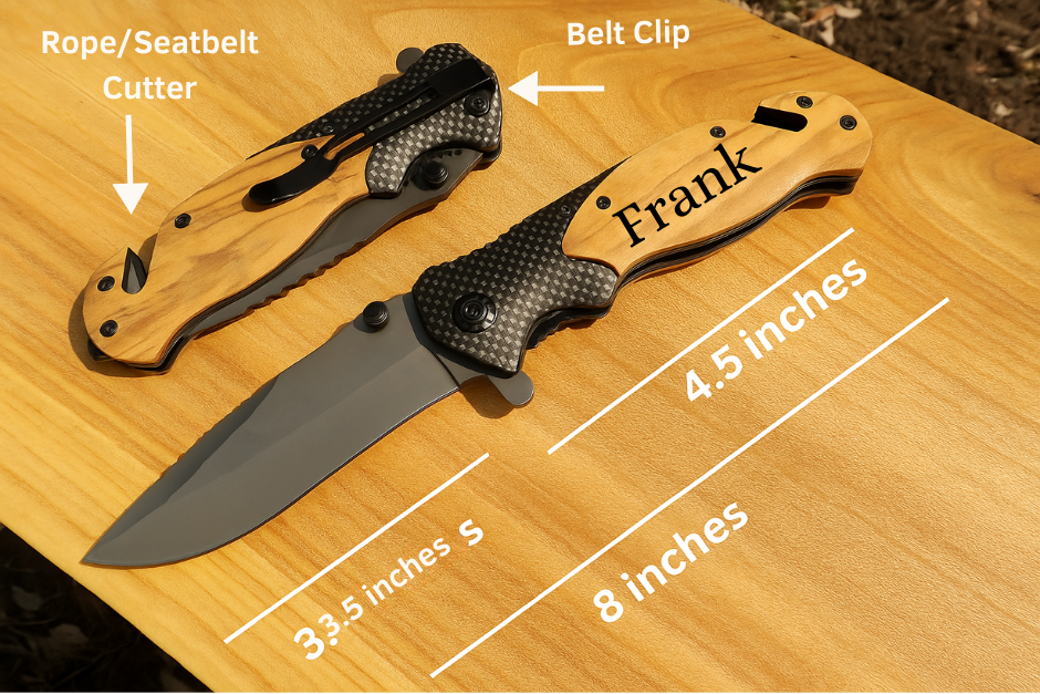 Personalized Engraved Burl Wood Pocket Knife with Optional Gift Box