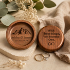 Personalized Wood Ring Dish, Custom Wedding Ring Holder, Engraved Ring Bearer Tray, Walnut or Maple Jewelry Dish, Wedding Day Keepsake Gift