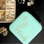 Personalized Birth Flower Jewelry Case - Travel Jewelry Organizer with Mirror - Bridesmaids Gift for Mom