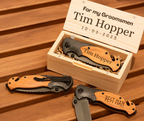 Personalized Engraved Burl Wood Pocket Knife with Optional Gift Box