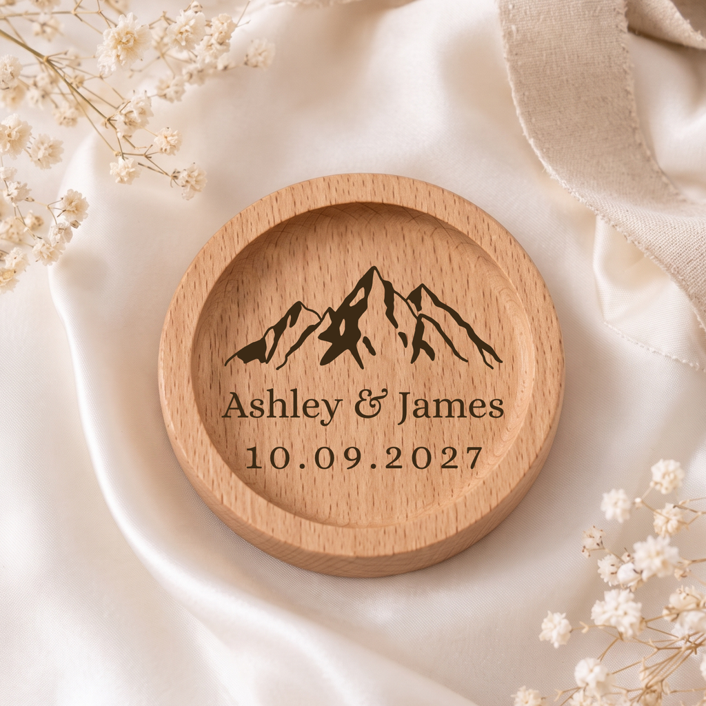 Personalized Wood Ring Dish, Custom Wedding Ring Holder, Engraved Ring Bearer Tray, Walnut or Maple Jewelry Dish, Wedding Day Keepsake Gift