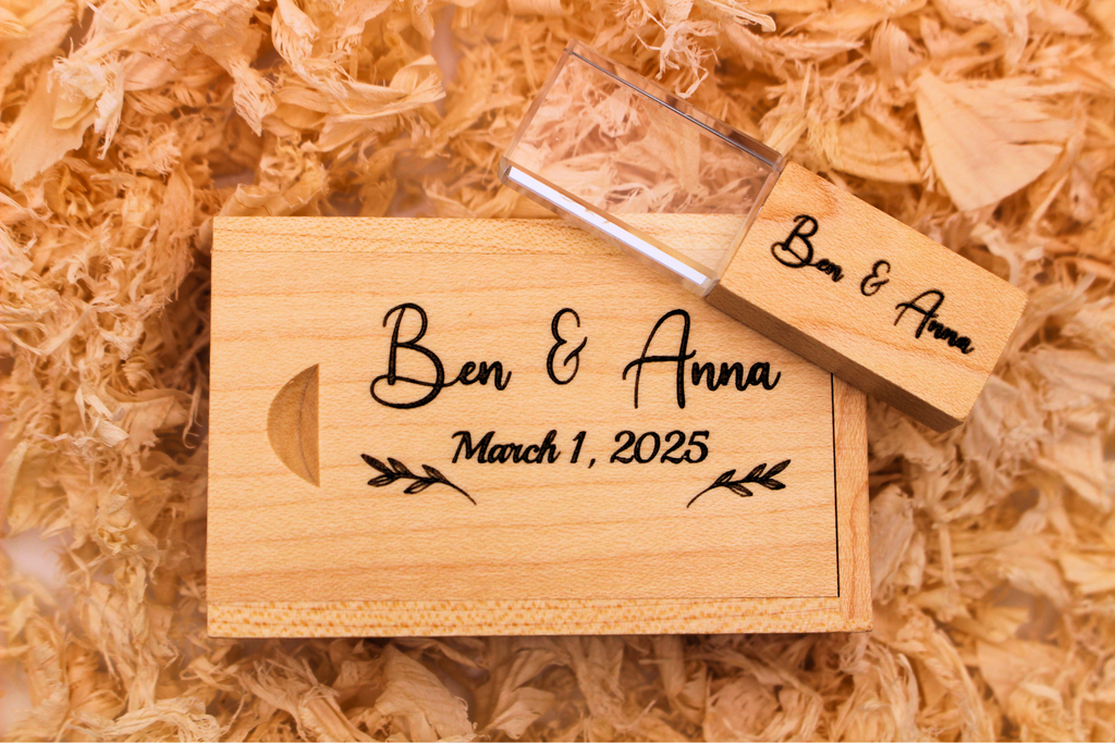 USB with Box, Engraved Wooden Crystal USB Gift for Couples, Wedding Anniversary Gift for Husband Photographers Accessories, Flash Drive Memory Stick