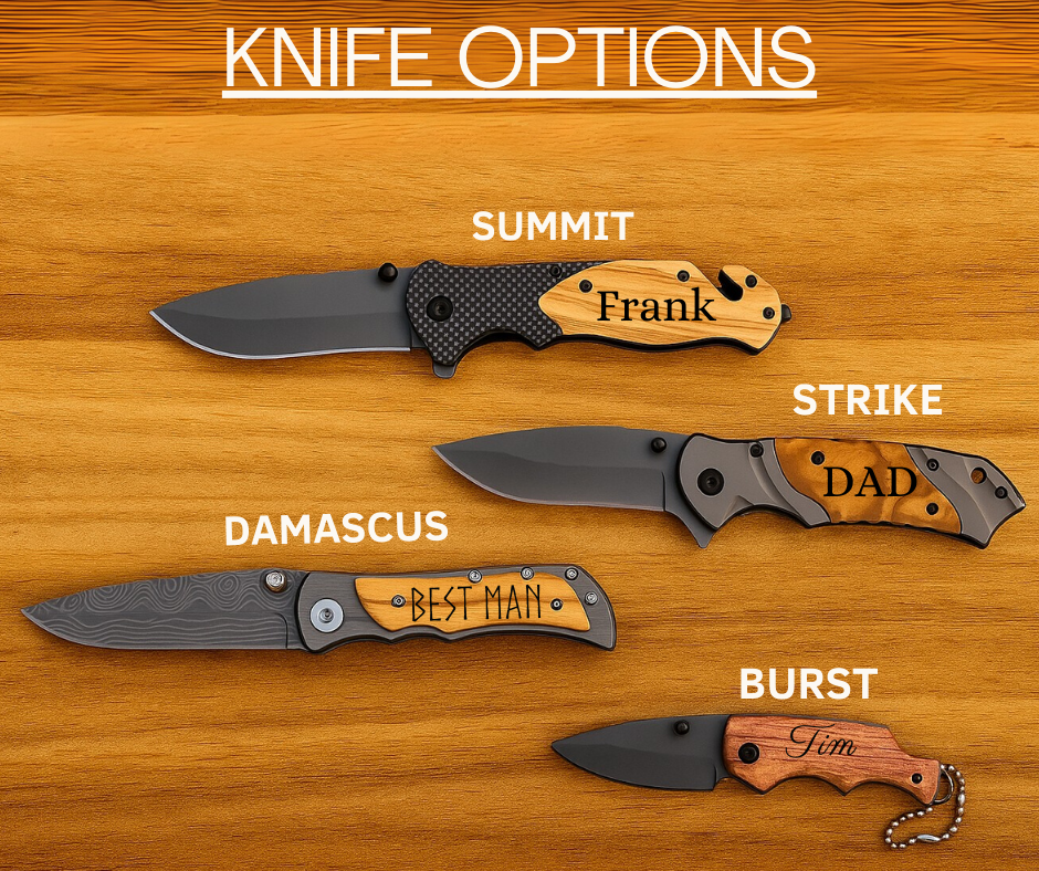 Personalized Engraved Burl Wood Pocket Knife with Optional Gift Box