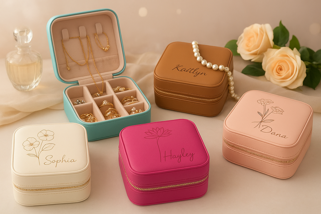 Personalized Travel Jewelry Box – Engraved Name, Bridesmaid Gift, Mother Day Gift