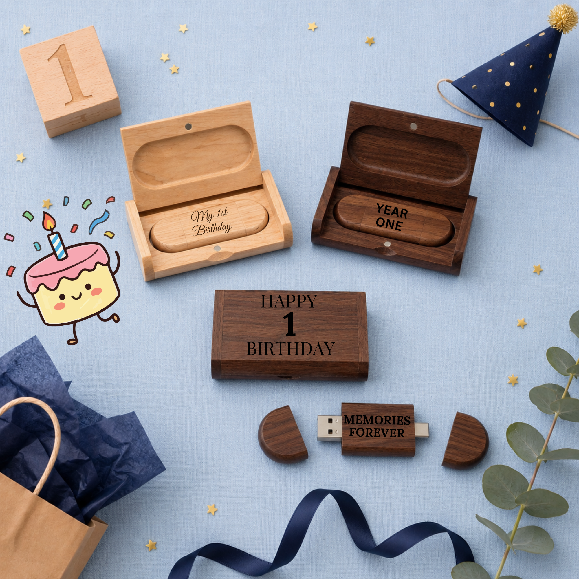 Engraved Wooden Dual USB C&A Flash Drive with Box: Personalized Wedding Photographer Gift