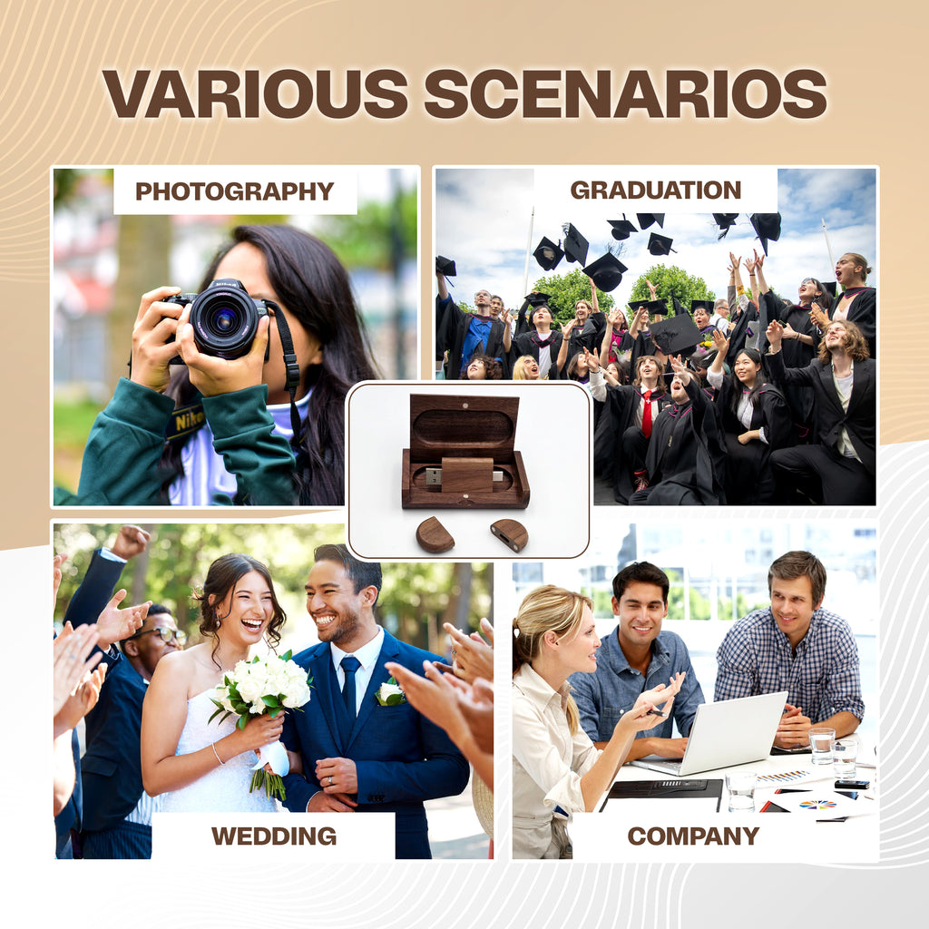 Engraved Wooden Dual USB C&A Flash Drive with Box: Personalized Wedding Photographer Gift