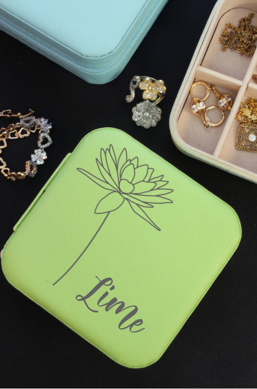 Personalized Birth Flower Jewelry Case - Travel Jewelry Organizer with Mirror - Bridesmaids Gift for Mom