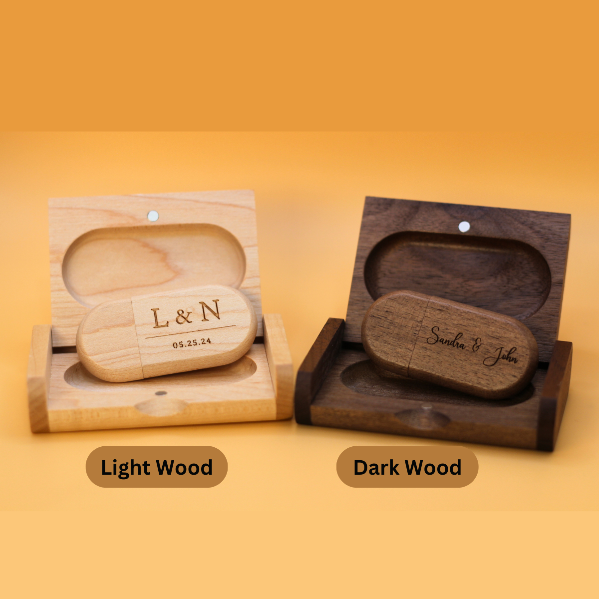 Personalized Wooden USB with Box Custom Logo, Name & Date Photo Storage Keepsake for Weddings, Gifts Branding Photographers Custom Engraved