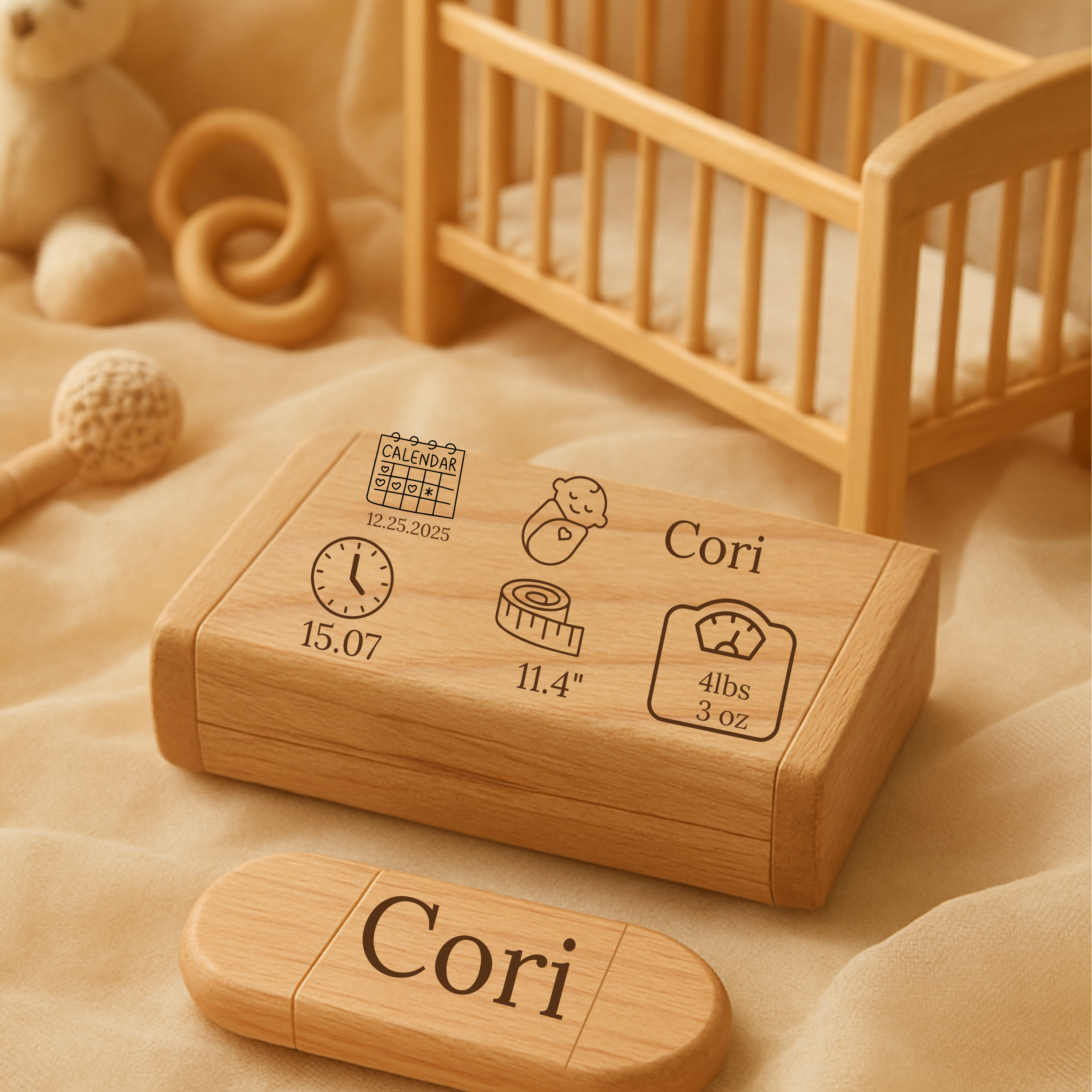 Engraved Wooden Dual USB C&A Flash Drive with Box: Personalized Wedding Photographer Gift