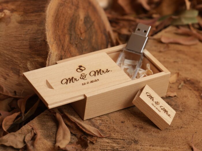 USB with Box, Engraved Wooden Crystal USB Gift for Couples, Wedding Anniversary Gift for Husband Photographers Accessories, Flash Drive Memory Stick