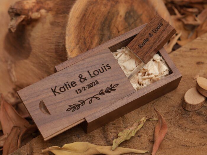 USB with Box, Engraved Wooden Crystal USB Gift for Couples, Wedding Anniversary Gift for Husband Photographers Accessories, Flash Drive Memory Stick