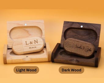 Personalized Wooden USB with Box Custom Logo, Name & Date Photo Storage Keepsake for Weddings, Gifts Branding Photographers Custom Engraved