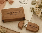 Personalized Wooden USB with Box Custom Logo, Name & Date Photo Storage Keepsake for Weddings, Gifts Branding Photographers Custom Engraved