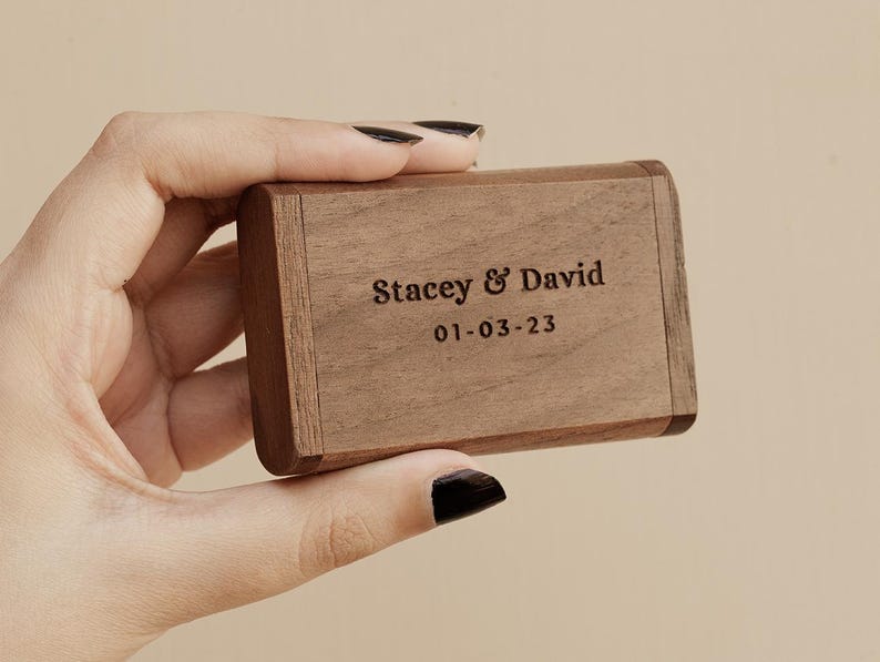 Personalized Wooden USB with Box Custom Logo, Name & Date Photo Storage Keepsake for Weddings, Gifts Branding Photographers Custom Engraved