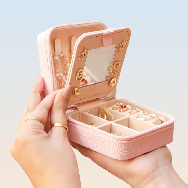 Color Printed Custom Jewelry Box with Birth Flower - Personalized Bridesmaid Favor - Wedding Gift Case - Christmas Keepsake for Women