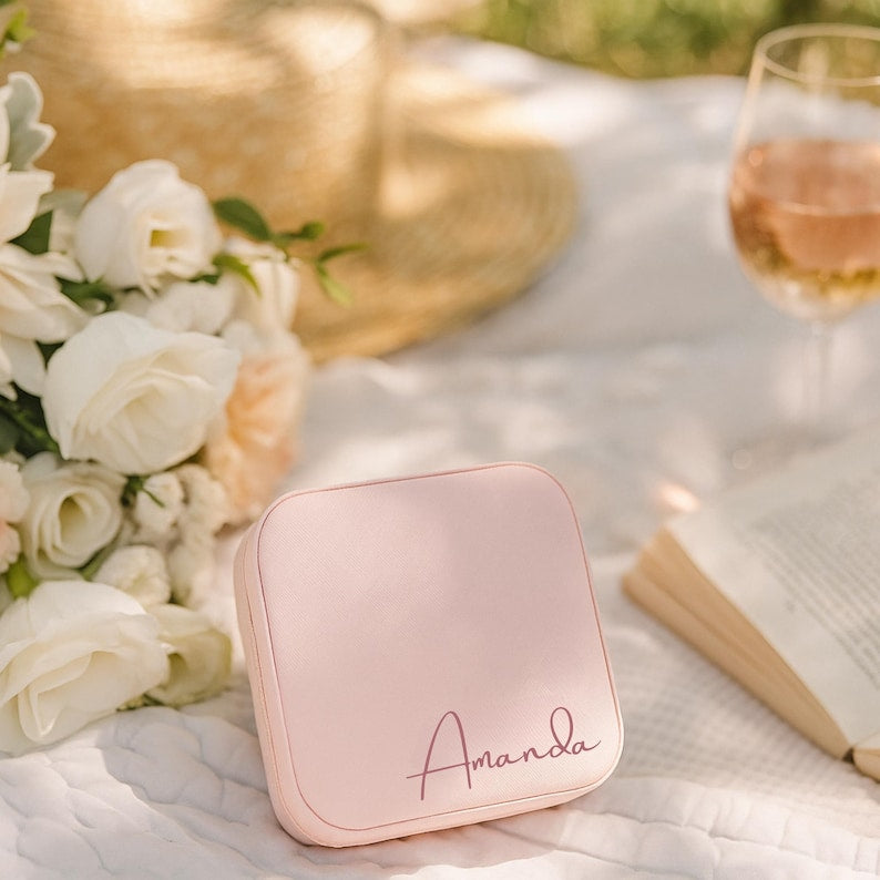 Color Printed Custom Jewelry Box with Birth Flower - Personalized Bridesmaid Favor - Wedding Gift Case - Christmas Keepsake for Women